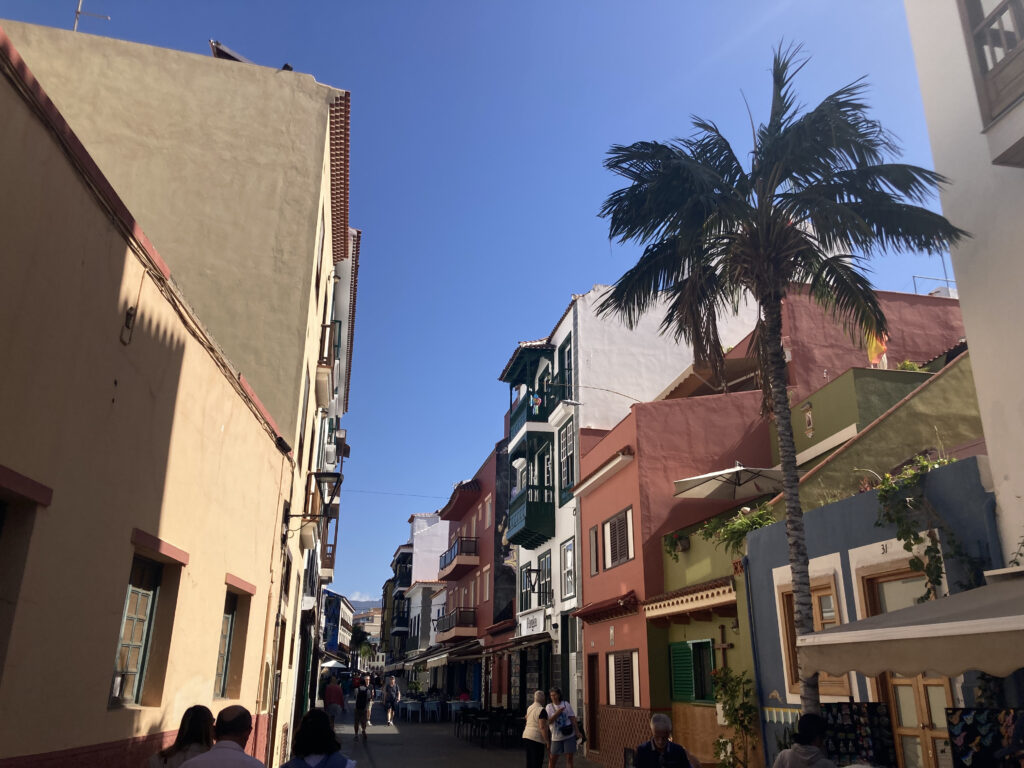 narrow street with colorful houses